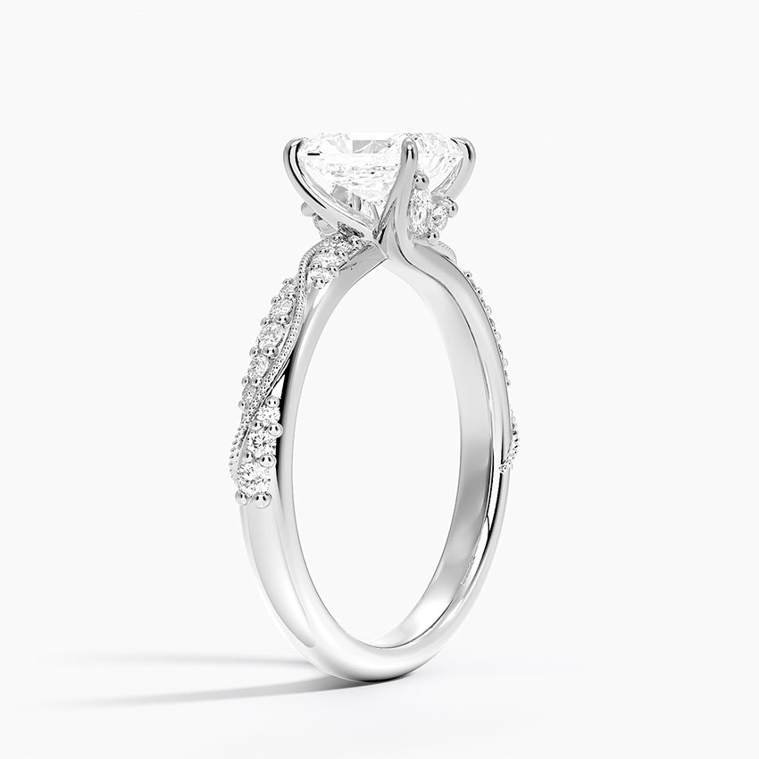 Camellia Hidden Accent 2.5mm Diamond Ring Platinum Radiant Engagement Ring