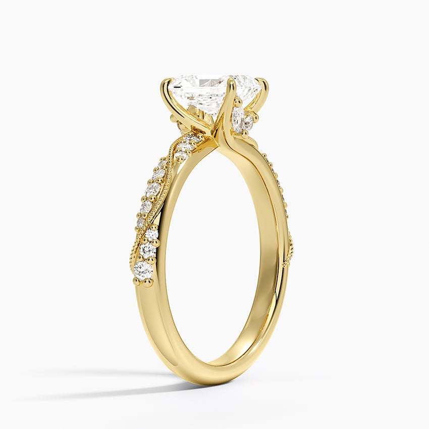 Camellia Hidden Accent 2.5mm Diamond Ring Yellow Gold 18k Radiant Engagement Ring