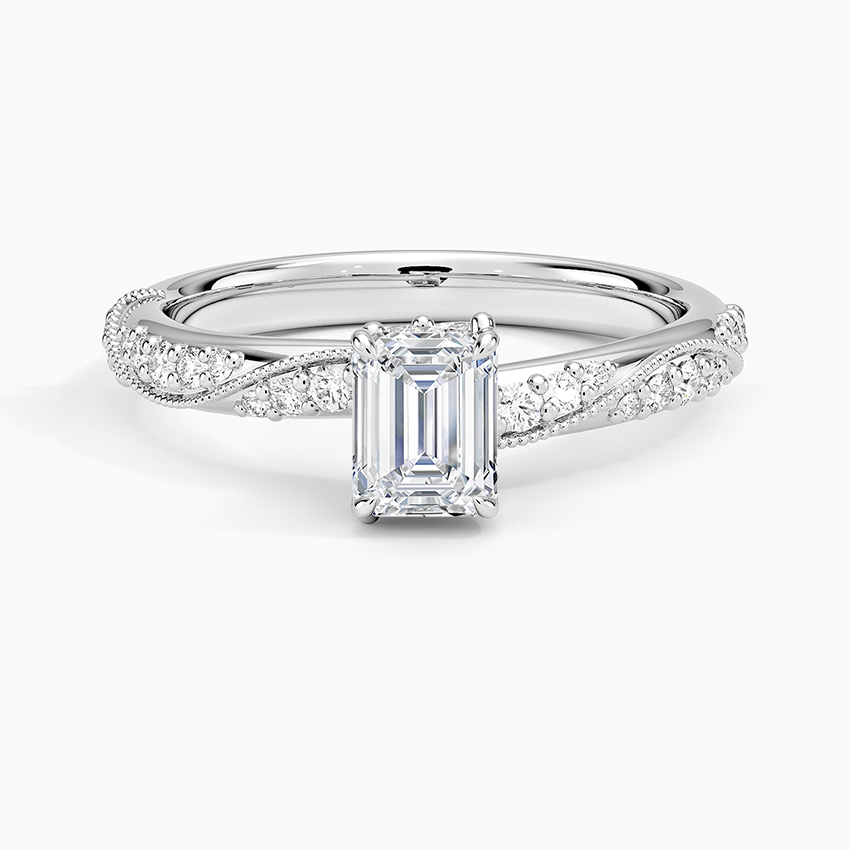 Camellia Hidden Accent 2.5mm Diamond Ring Platinum Emerald Engagement Ring