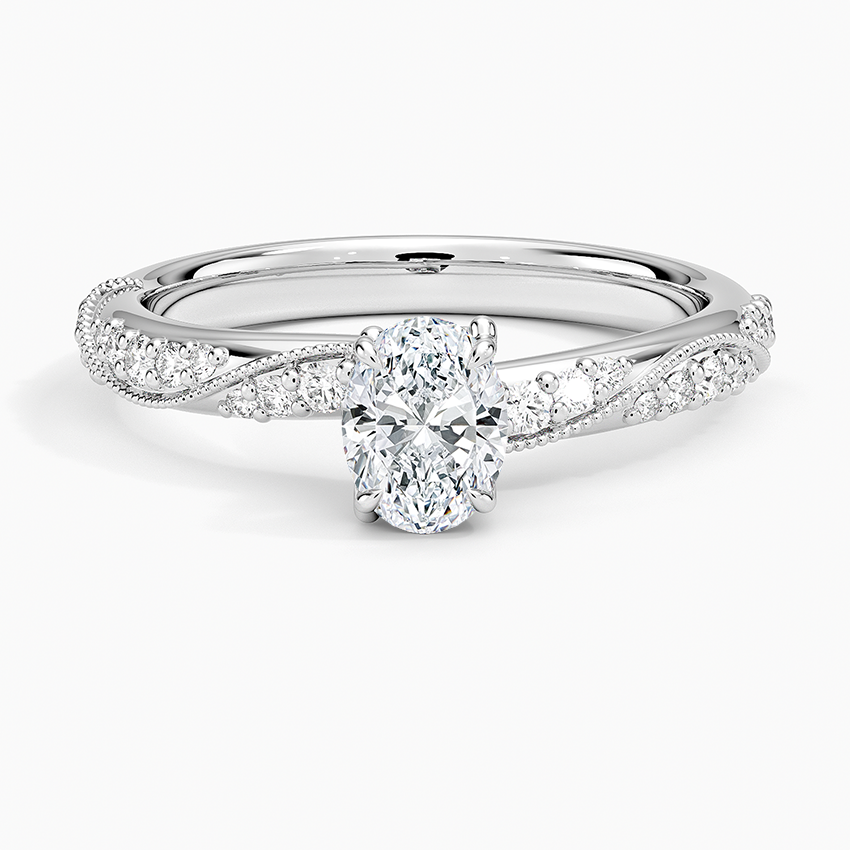Camellia Hidden Accent 2.5mm Diamond Ring Platinum Oval Engagement Ring