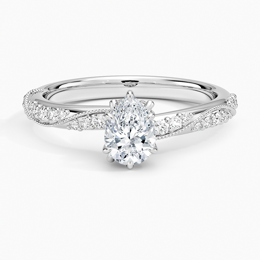 Camellia Hidden Accent 2.5mm Diamond Ring Platinum Pear Engagement Ring