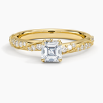 Camellia Hidden Accent 2.5mm Diamond Ring Yellow Gold 18k Asscher Engagement Ring
