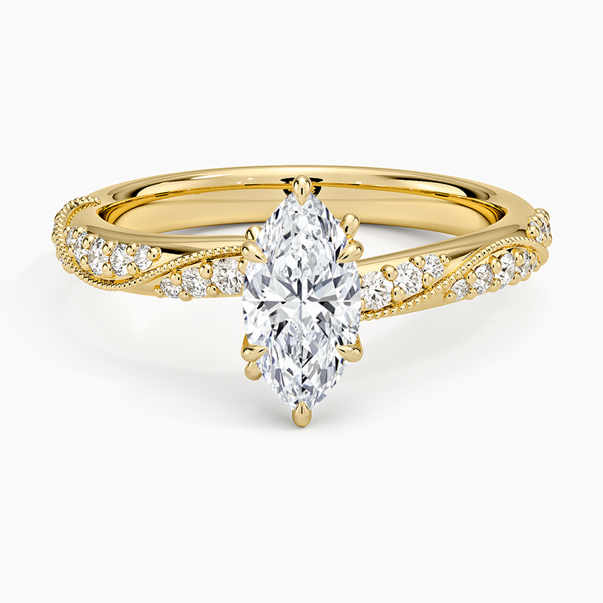Camellia Hidden Accent 2.5mm Diamond Ring Yellow Gold 18k Marquise Engagement Ring