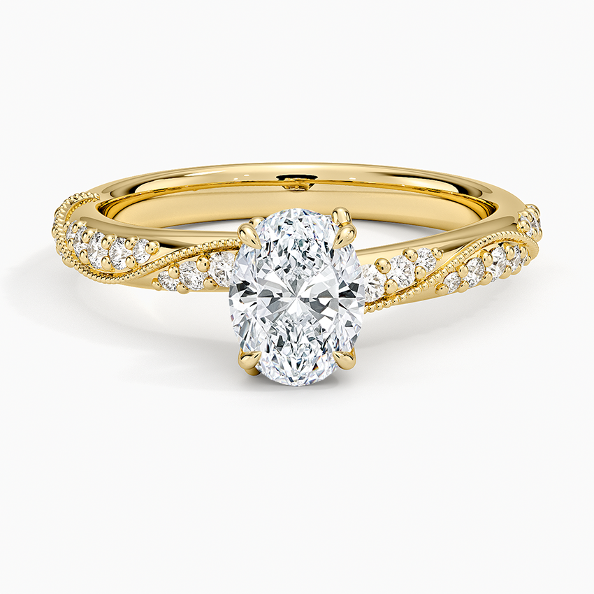 Camellia Hidden Accent 2.5mm Diamond Ring Yellow Gold 18k Oval Engagement Ring