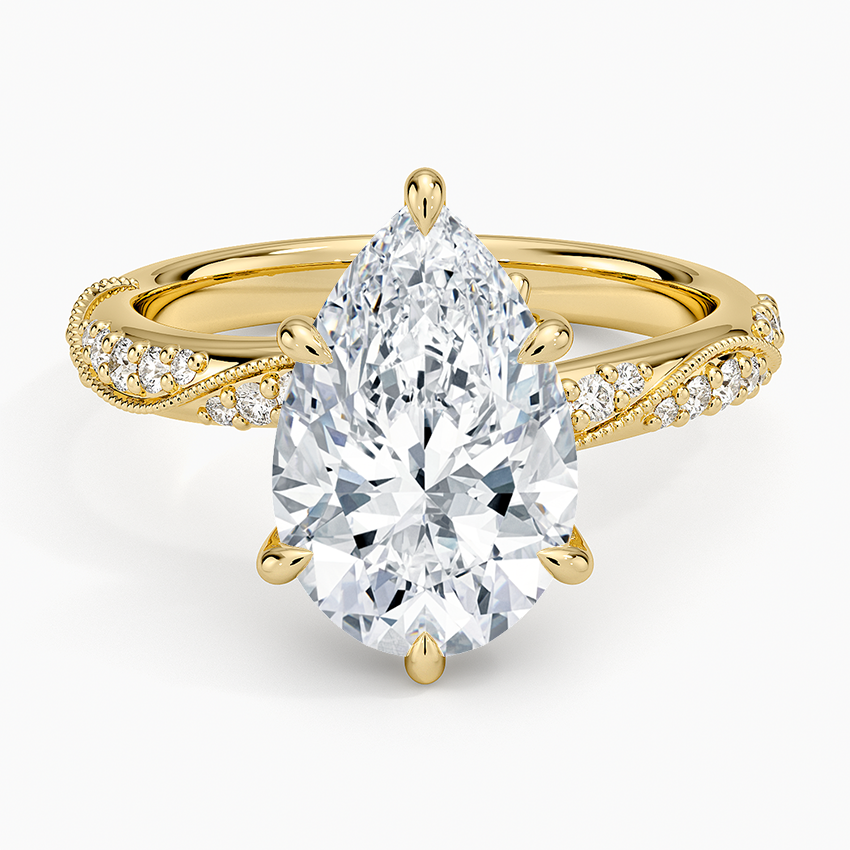 Camellia Hidden Accent 2.5mm Diamond Ring Yellow Gold 18k Pear Engagement Ring