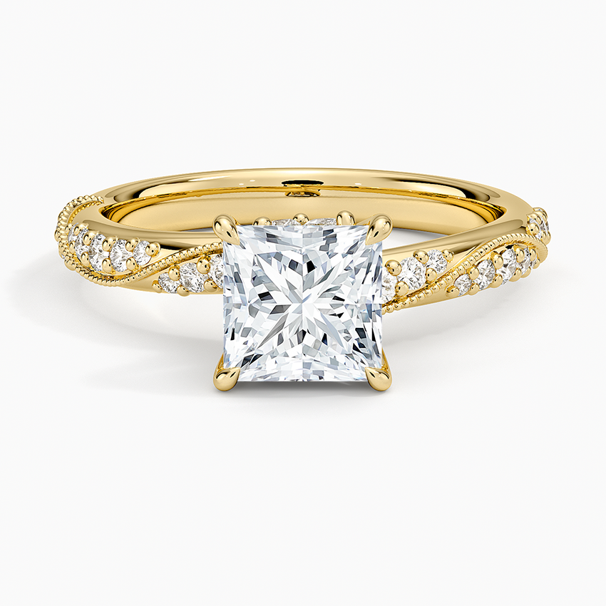 Camellia Hidden Accent 2.5mm Diamond Ring Yellow Gold 18k Princess Engagement Ring