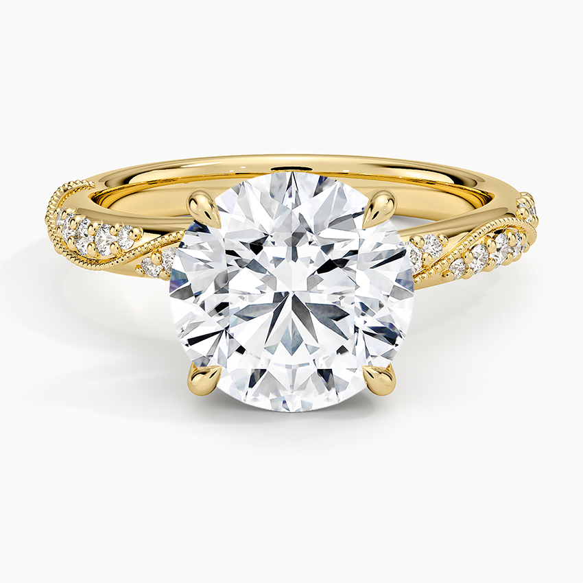 Camellia Hidden Accent 2.5mm Diamond Ring Yellow Gold 18k Round Engagement Ring