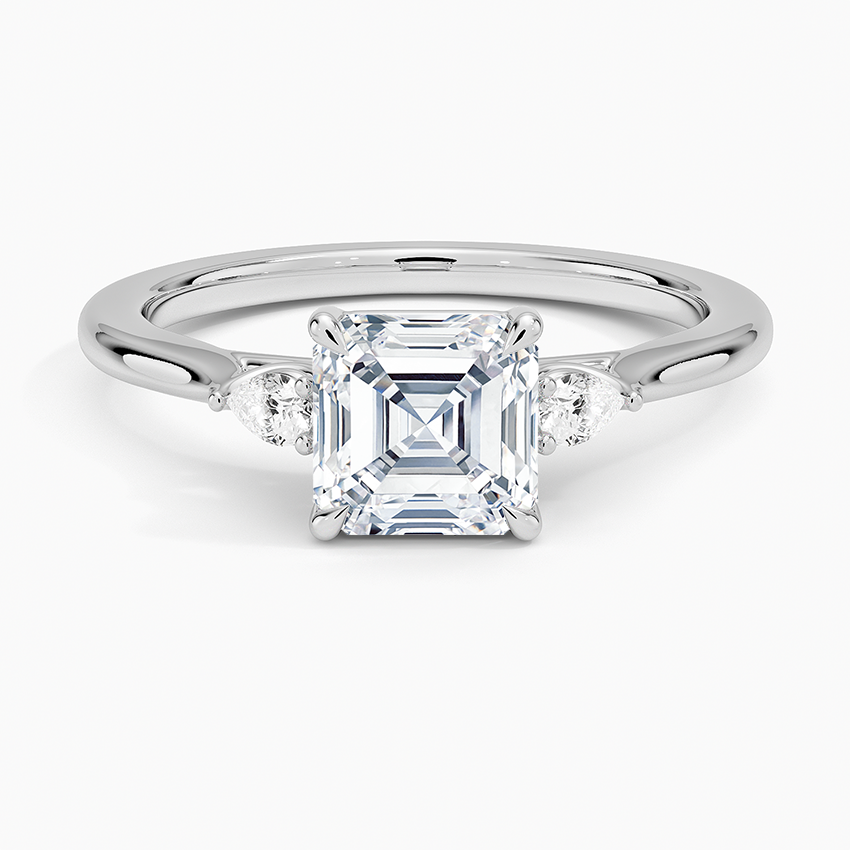 Aria Perfect Fit Three Stone Diamond Ring Platinum Asscher Engagement Ring