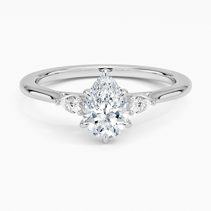 Aria Perfect Fit Three Stone Diamond Ring Platinum Pear Engagement Ring