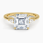 Aria Perfect Fit Three Stone Diamond Ring Yellow Gold 18k Asscher Engagement Ring