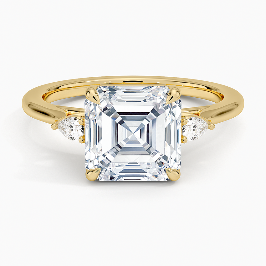Aria Perfect Fit Three Stone Diamond Ring Yellow Gold 18k Asscher Engagement Ring