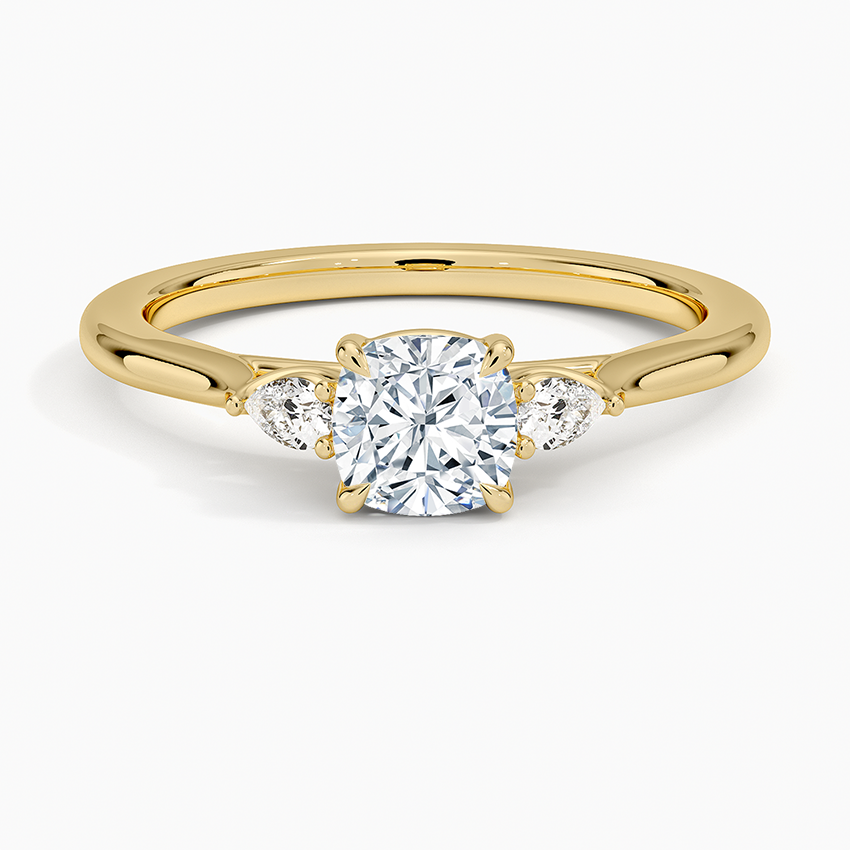 Aria Perfect Fit Three Stone Diamond Ring Yellow Gold 18k Cushion Engagement Ring
