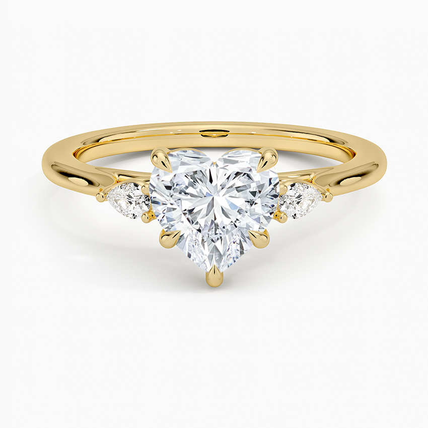 Aria Perfect Fit Three Stone Diamond Ring Yellow Gold 18k Heart Engagement Ring