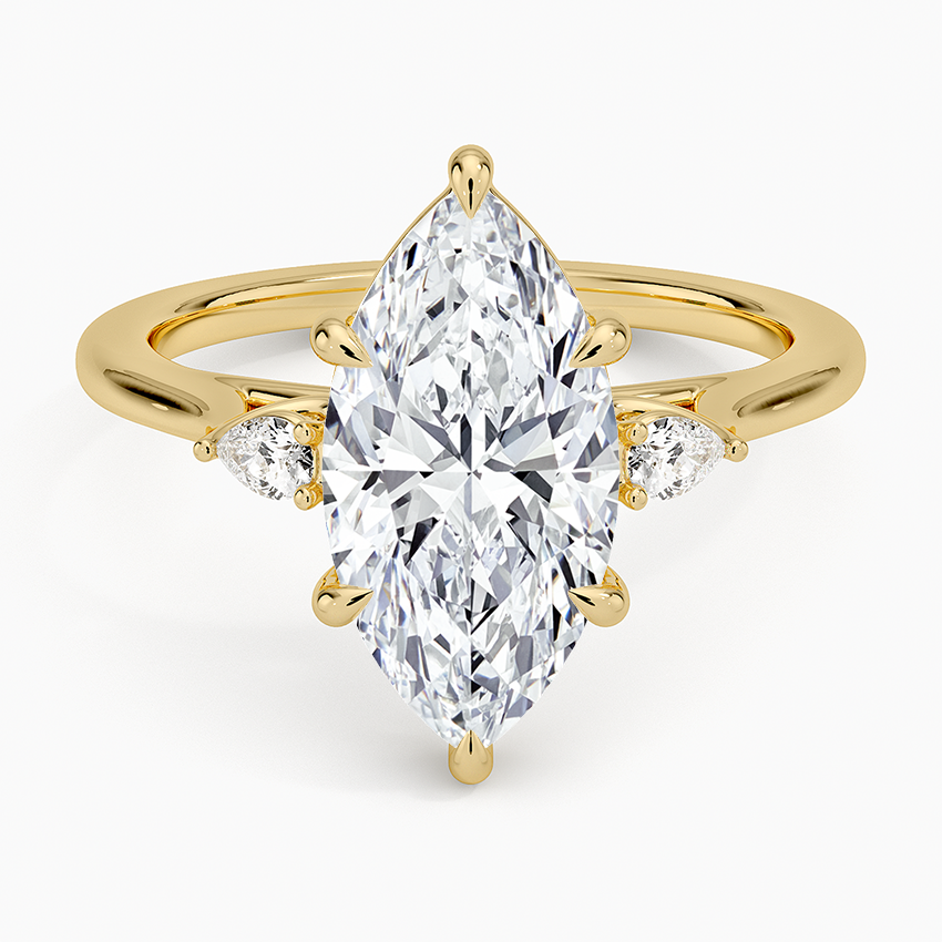 Aria Perfect Fit Three Stone Diamond Ring Yellow Gold 18k Marquise Engagement Ring