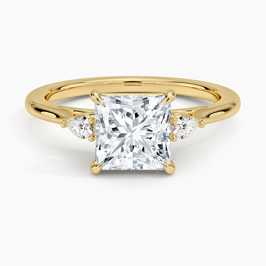 Aria Perfect Fit Three Stone Diamond Ring Yellow Gold 18k Princess Engagement Ring