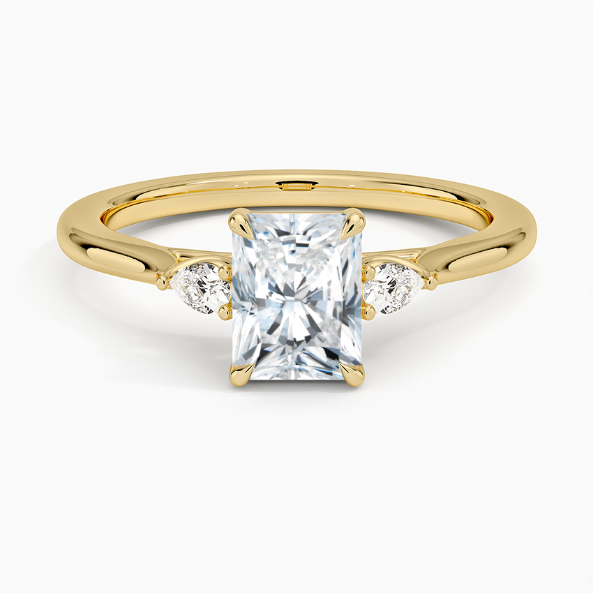 Aria Perfect Fit Three Stone Diamond Ring Yellow Gold 18k Radiant Engagement Ring