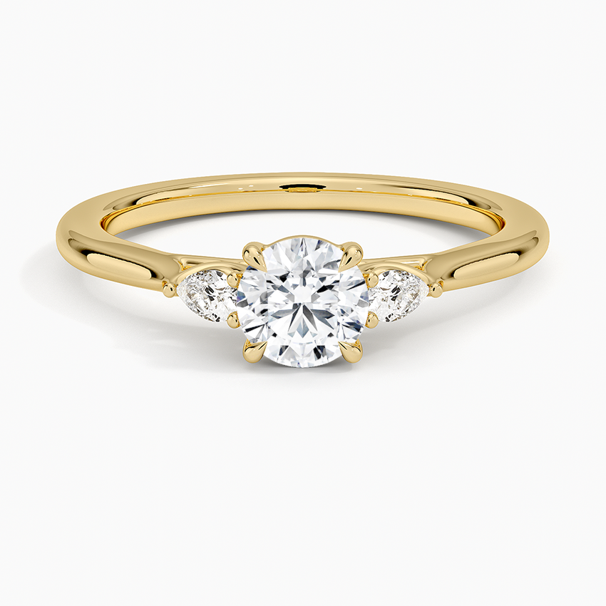 Aria Perfect Fit Three Stone Diamond Ring Yellow Gold 18k Round Engagement Ring