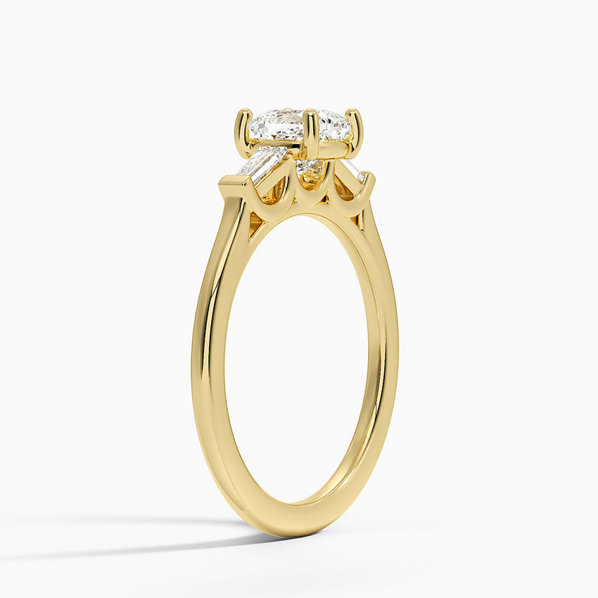 Perfect Fit Tapered Baguette Diamond Ring Yellow Gold 18k Cushion Engagement Ring