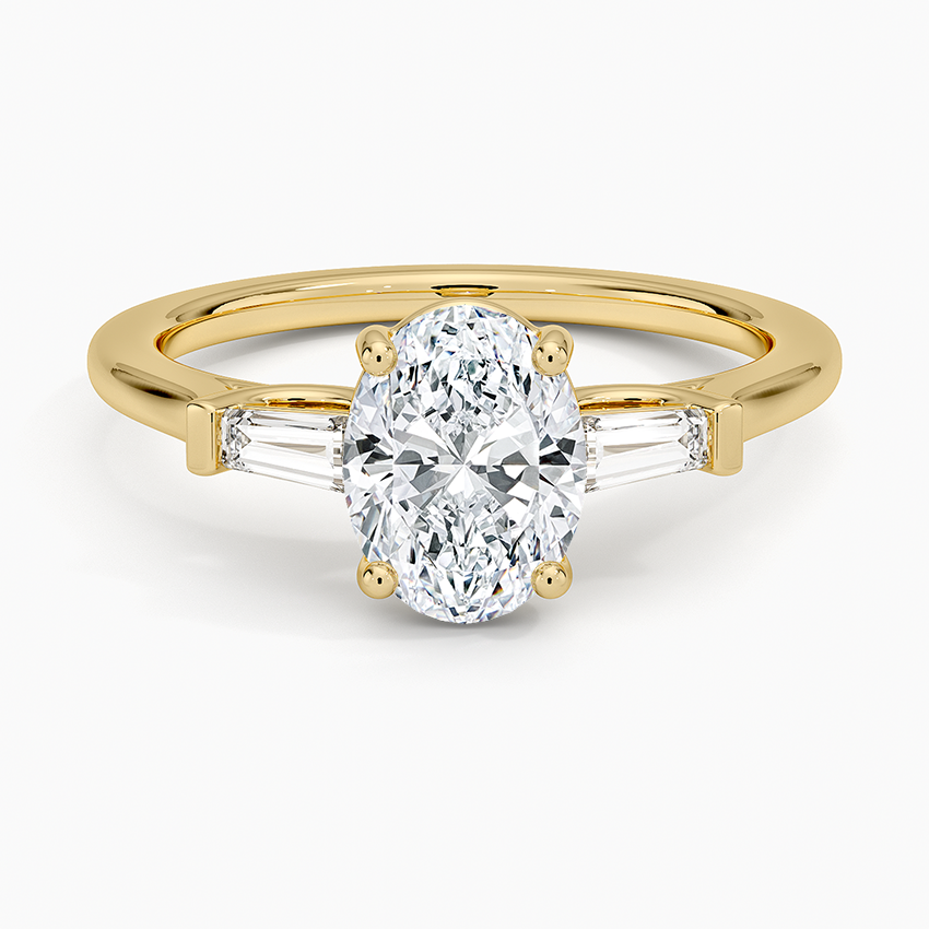 Perfect Fit Tapered Baguette Diamond Ring Yellow Gold 18k Oval Engagement Ring