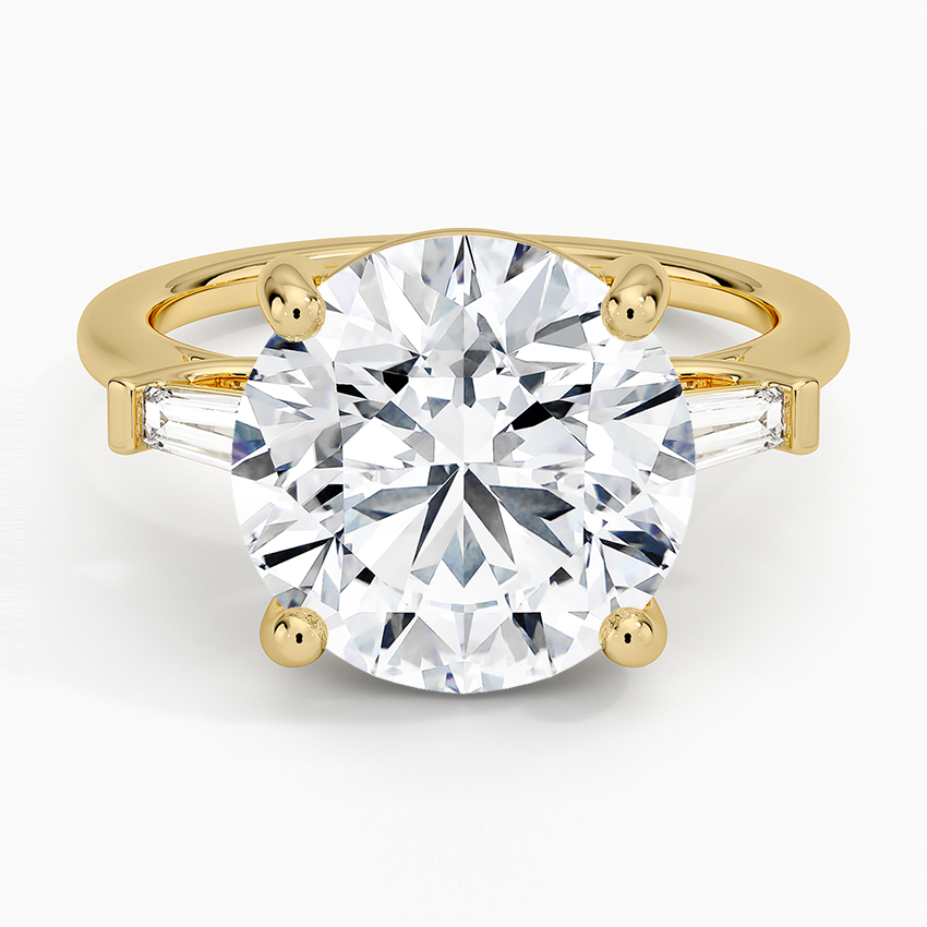 Perfect Fit Tapered Baguette Diamond Ring Yellow Gold 18k Round Engagement Ring