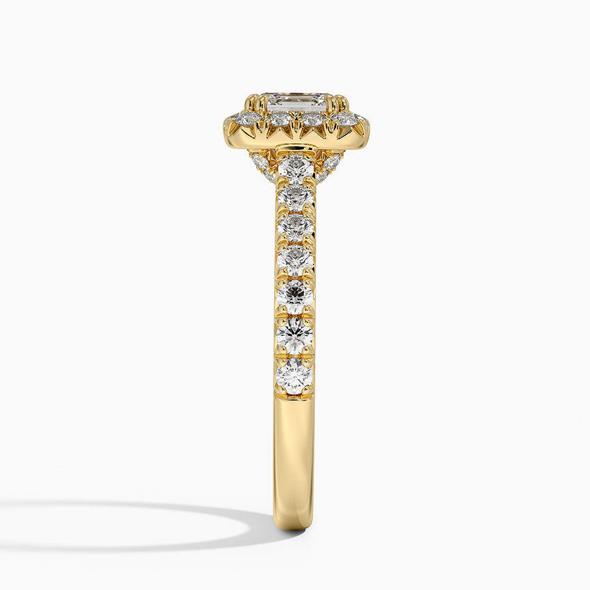 Sienna Halo Half Coverage Diamond Ring Yellow Gold 18k Asscher Engagement Ring