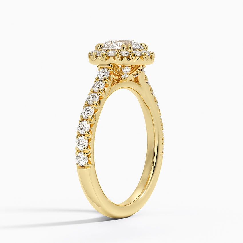 Sienna Halo Half Coverage Diamond Ring Yellow Gold 18k Round Engagement Ring