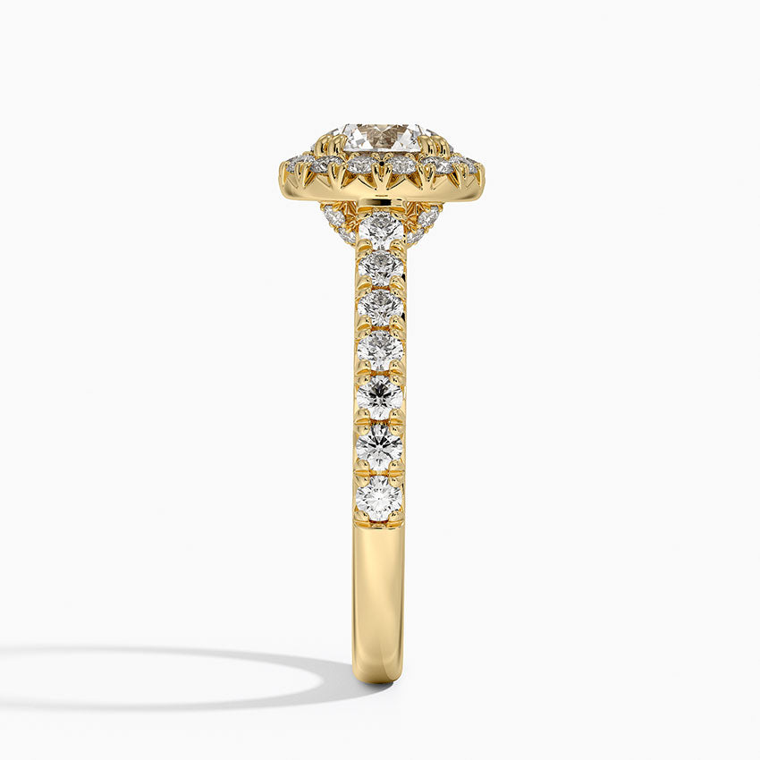 Sienna Halo Half Coverage Diamond Ring Yellow Gold 18k Round Engagement Ring