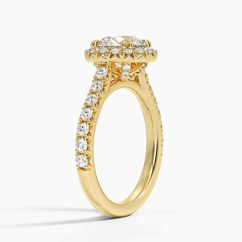 Sienna Halo Half Coverage Diamond Ring Yellow Gold 18k Round Engagement Ring