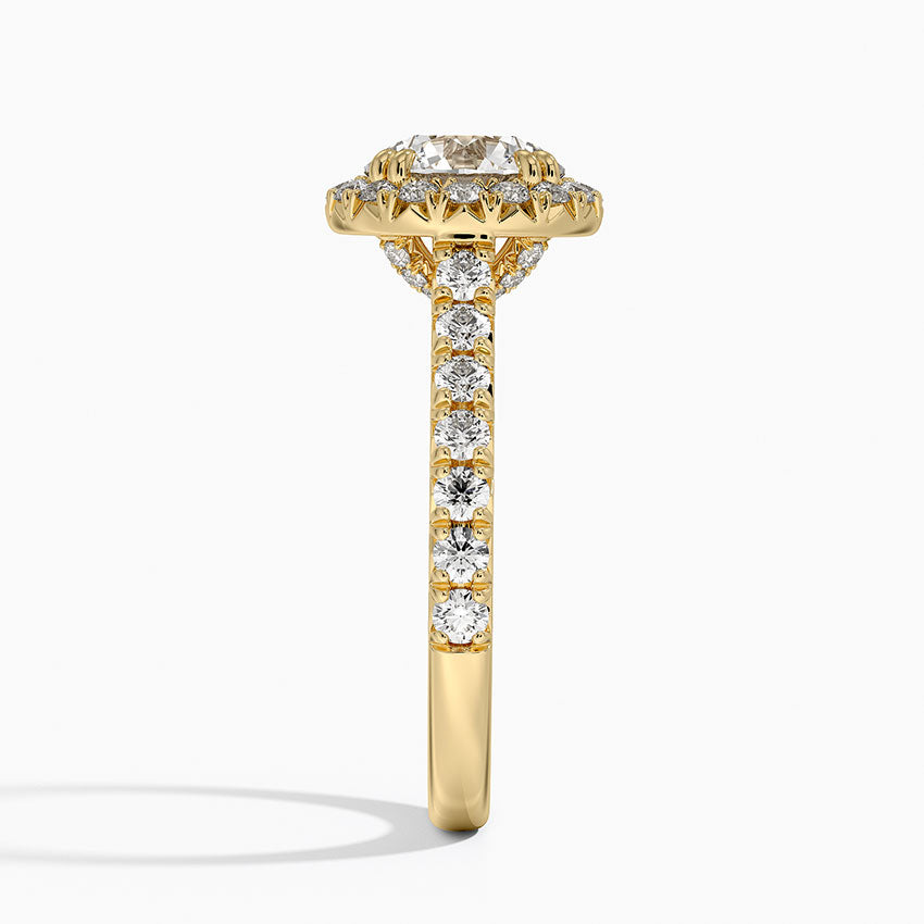 Sienna Halo Half Coverage Diamond Ring Yellow Gold 18k Round Engagement Ring