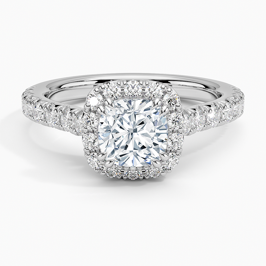 Sienna Halo Half Coverage Diamond Ring Platinum Cushion Engagement Ring