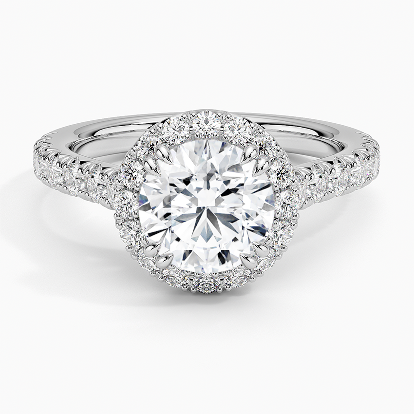 Sienna Halo Half Coverage Diamond Ring Platinum Round Engagement Ring
