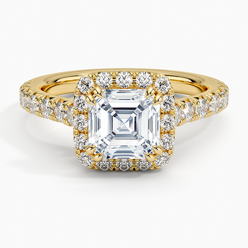 Sienna Halo Half Coverage Diamond Ring Yellow Gold 18k Asscher Engagement Ring