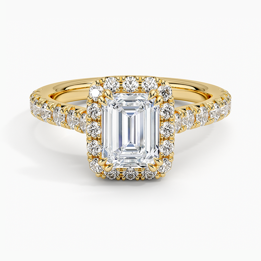 Sienna Halo Half Coverage Diamond Ring Yellow Gold 18k Emerald Engagement Ring