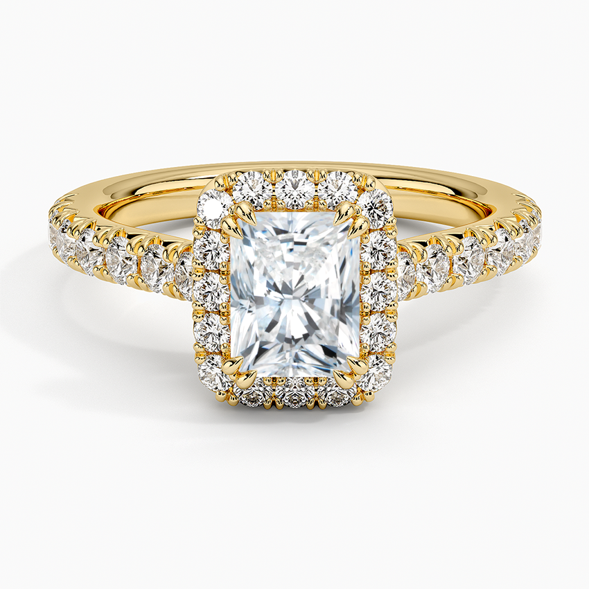 Sienna Halo Half Coverage Diamond Ring Yellow Gold 18k Radiant Engagement Ring