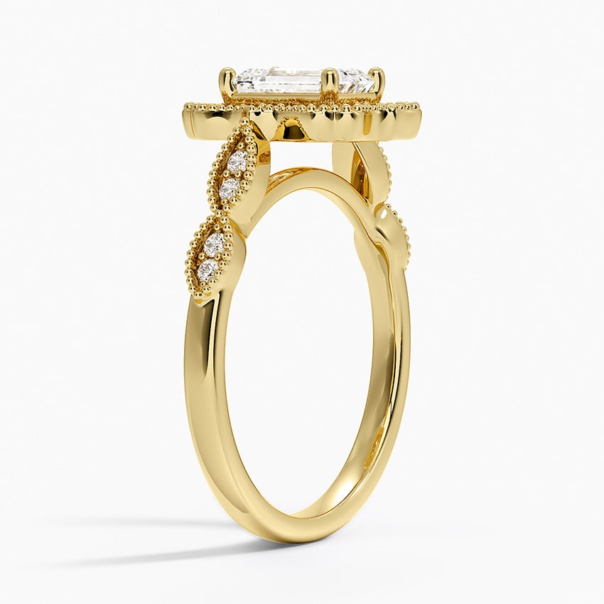Cadenza Halo Diamond Ring Yellow Gold 18k Emerald Engagement Ring