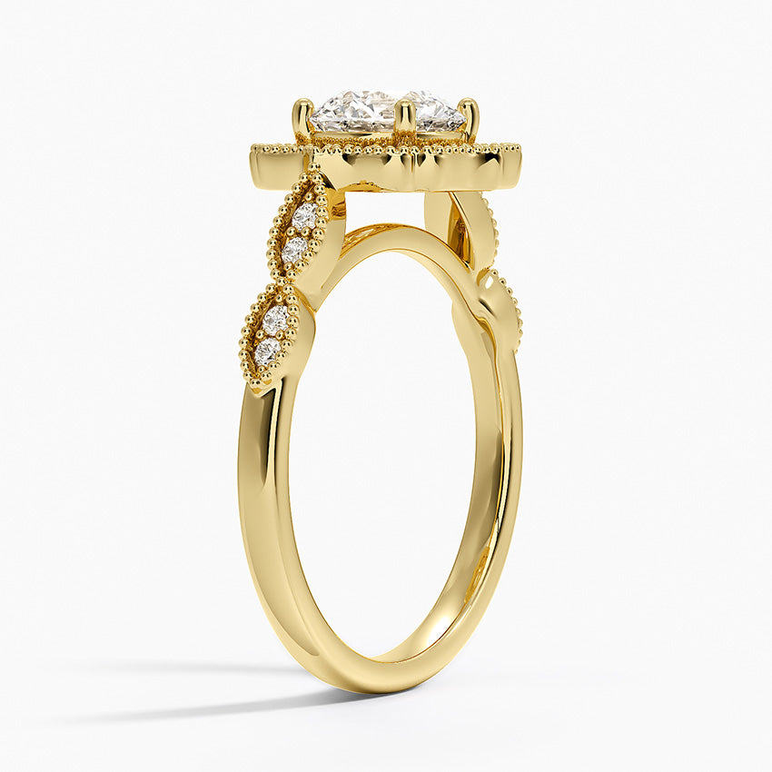 Cadenza Halo Diamond Ring Yellow Gold 18k Round Engagement Ring