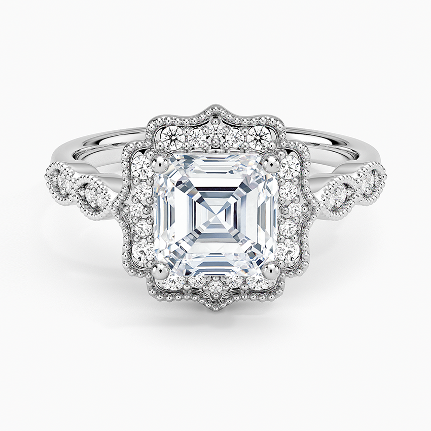 Cadenza Halo Diamond Ring Platinum Asscher Engagement Ring