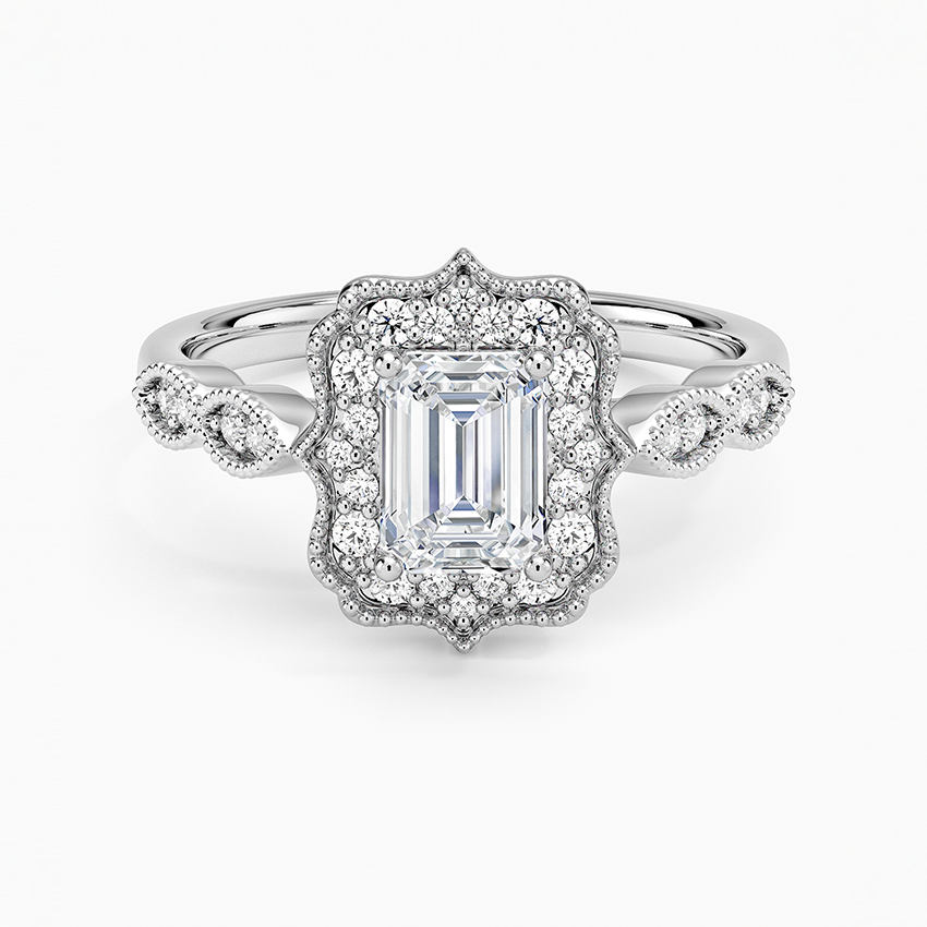 Cadenza Halo Diamond Ring Platinum Emerald Engagement Ring