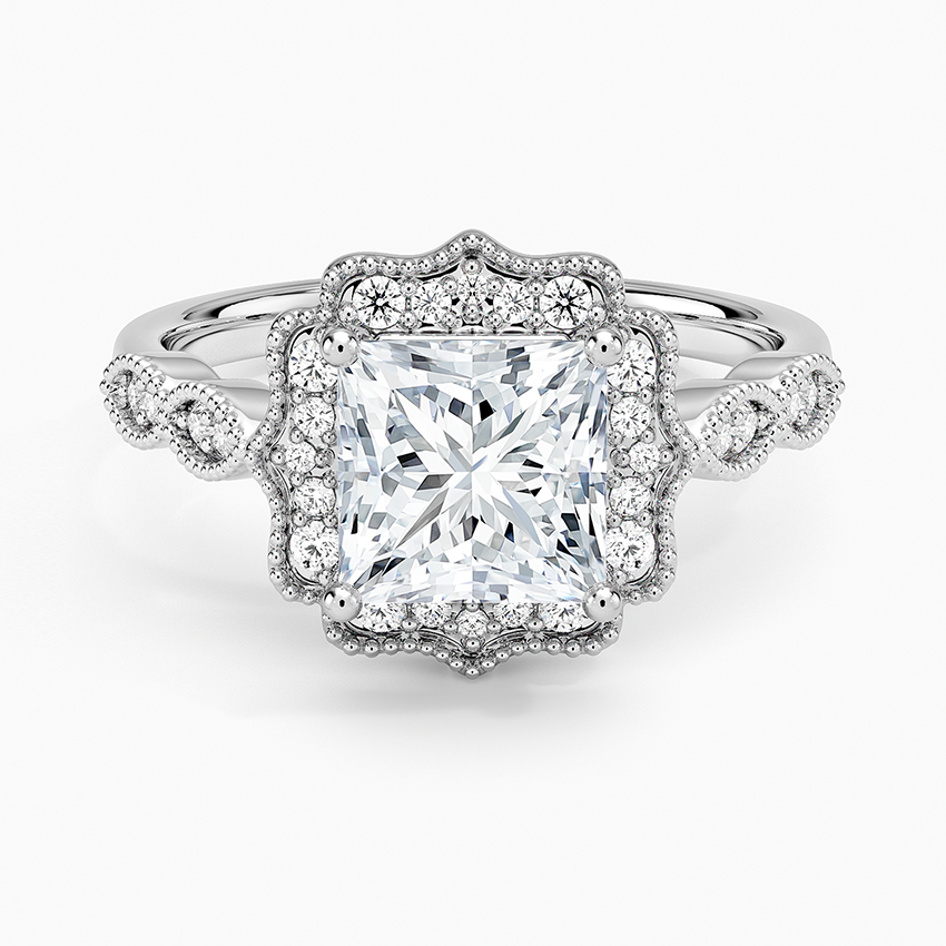 Cadenza Halo Diamond Ring Platinum Princess Engagement Ring