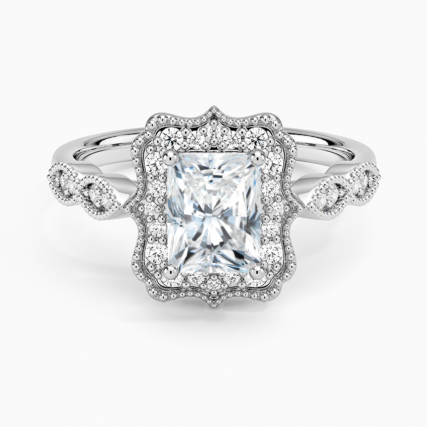 Cadenza Halo Diamond Ring Platinum Radiant Engagement Ring
