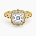 Cadenza Halo Diamond Ring Yellow Gold 18k Asscher Engagement Ring