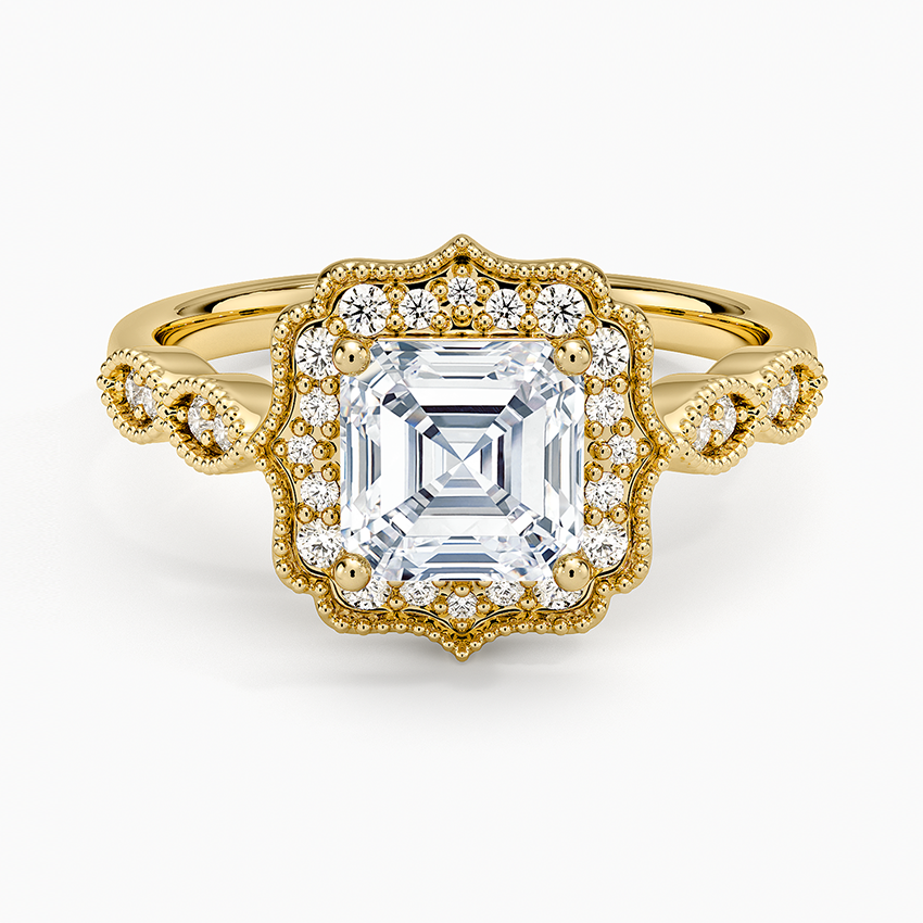 Cadenza Halo Diamond Ring Yellow Gold 18k Asscher Engagement Ring