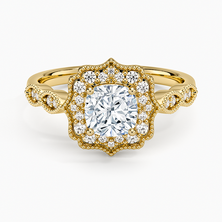 Cadenza Halo Diamond Ring Yellow Gold 18k Cushion Engagement Ring