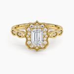 Cadenza Halo Diamond Ring Yellow Gold 18k Emerald Engagement Ring