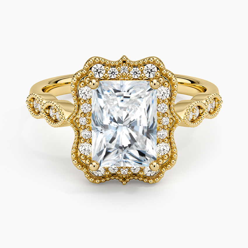 Cadenza Halo Diamond Ring Yellow Gold 18k Radiant Engagement Ring