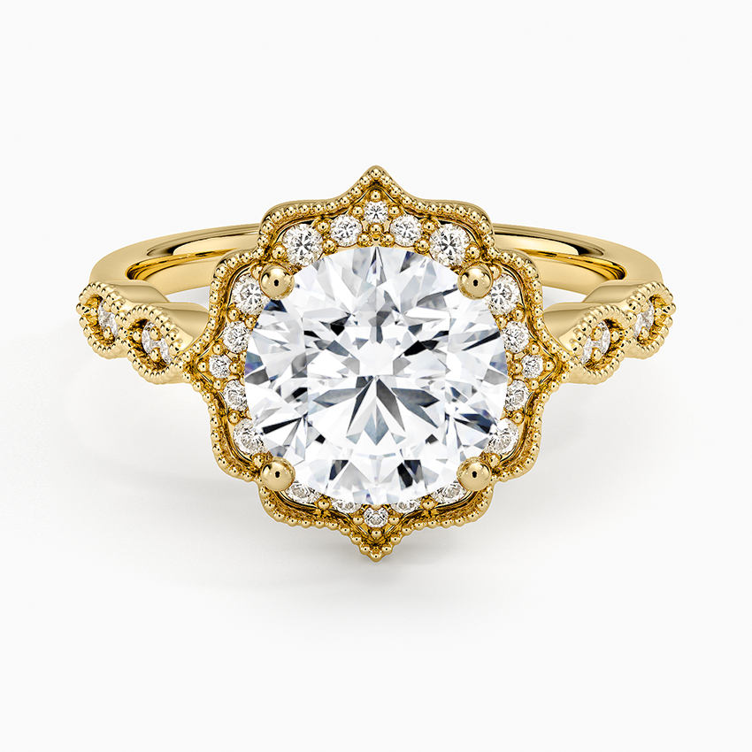 Cadenza Halo Diamond Ring Yellow Gold 18k Round Engagement Ring