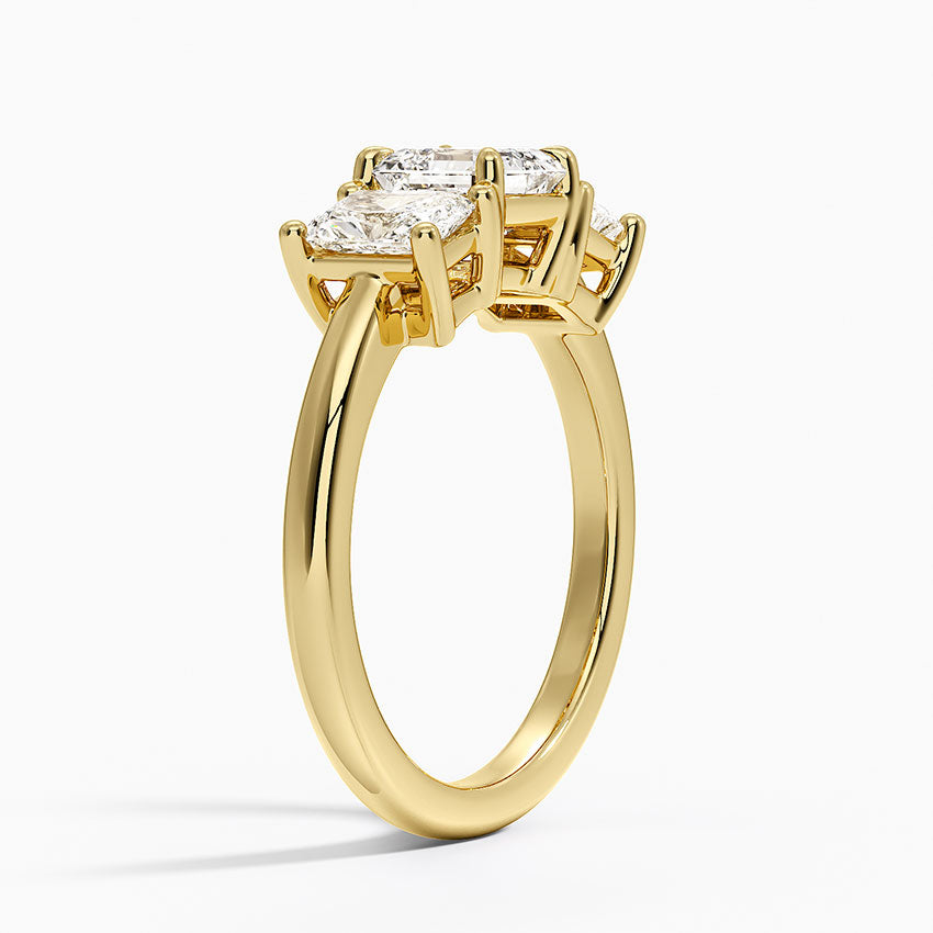 Luxe Helena Radiant-Cut Three Stone Diamond Ring Yellow Gold 18k Asscher Engagement Ring