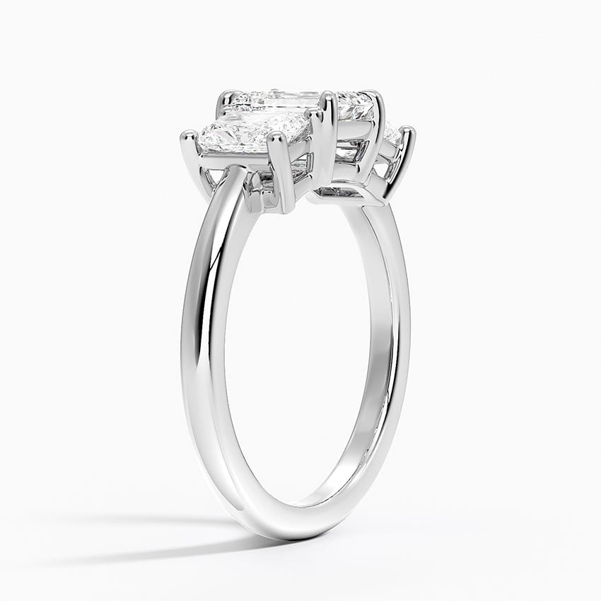 Luxe Helena Radiant-Cut Three Stone Diamond Ring Platinum Emerald Engagement Ring