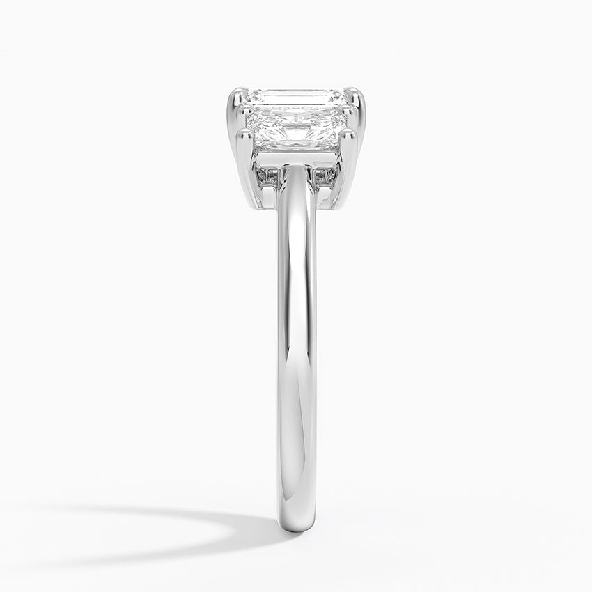 Luxe Helena Radiant-Cut Three Stone Diamond Ring Platinum Emerald Engagement Ring
