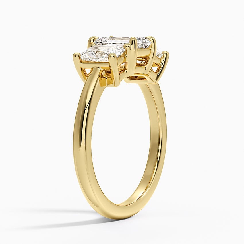 Luxe Helena Radiant-Cut Three Stone Diamond Ring Yellow Gold 18k Emerald Engagement Ring